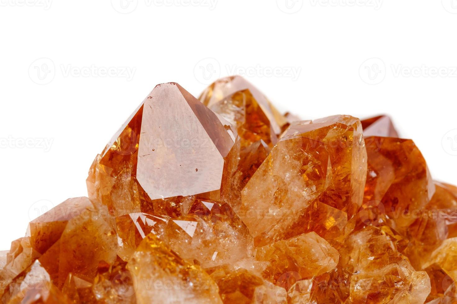 Macro mineral stone Citrine in rock in crystals on a white background photo