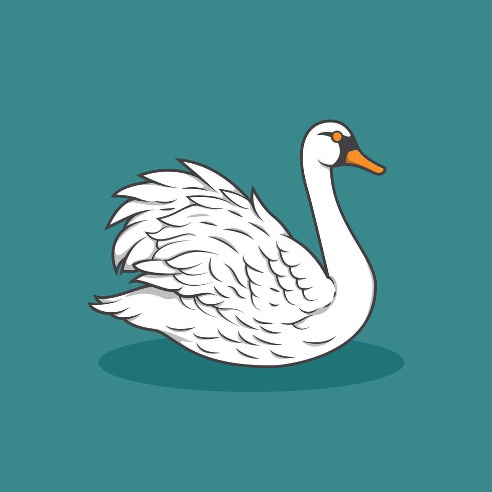 Illustration of white swan swimming alone on turquoise green background vector