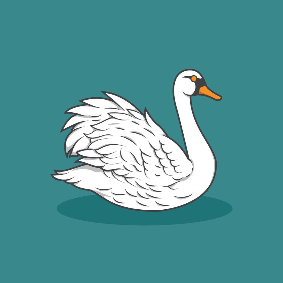 ilustración de blanco cisne nadando solo en turquesa verde antecedentes vector