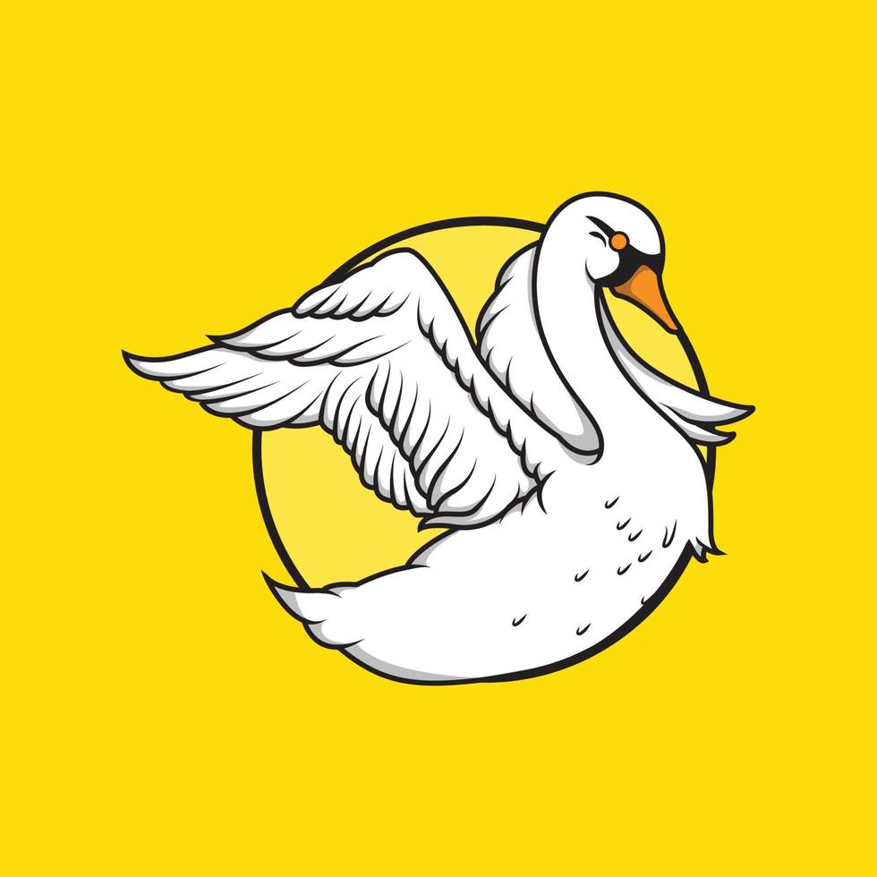 Illustration of a white swan flapping its wings on a yellow background vector