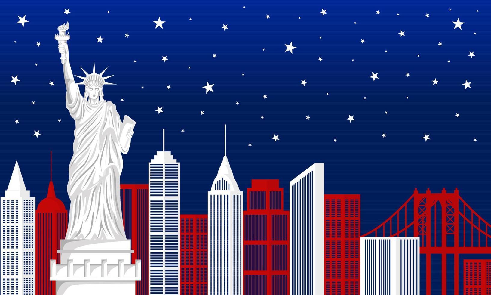 Liberty and New york city vector, themed elements of the American flag, red and white stripes and stars, suitable for the theme of United States Independence Day and other national events vector