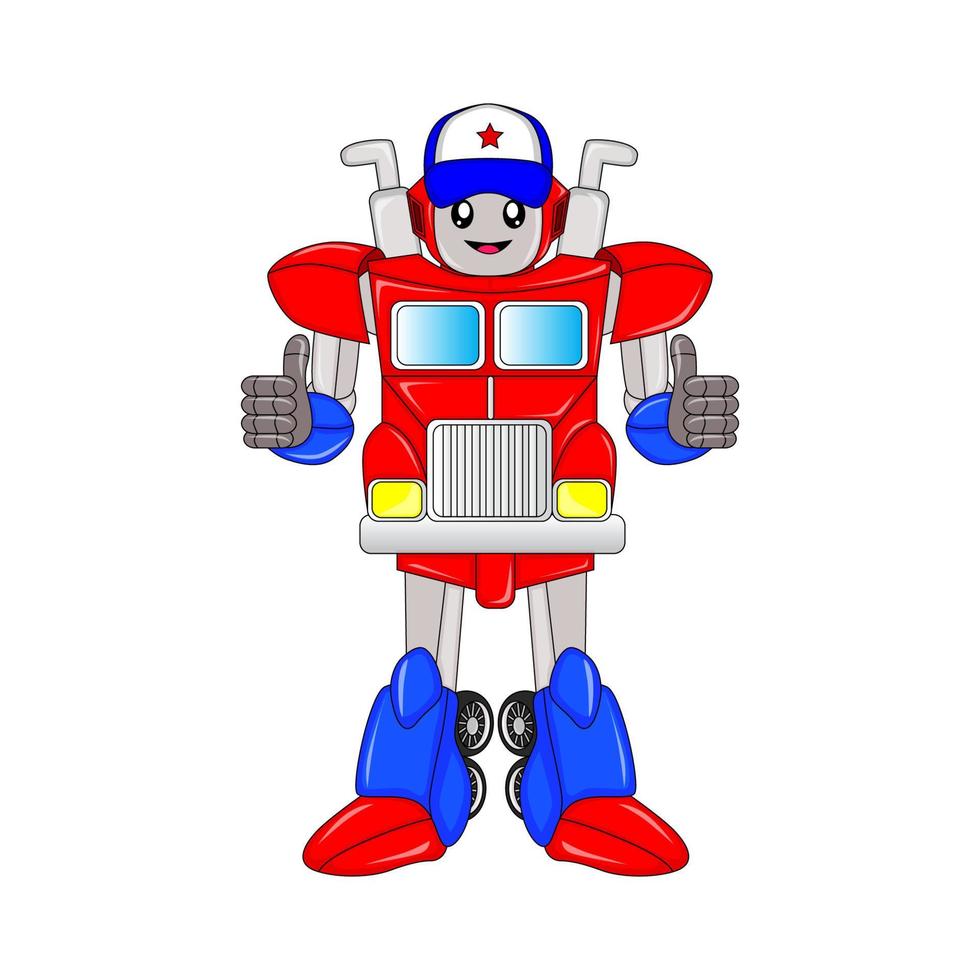 camión remolque robot personaje, vector, editable, adecuado para historietas, ilustraciones, colorante libros, pegatinas, carteles, sitios web, impresión y más vector