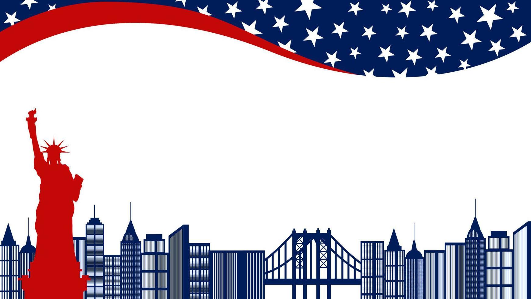 estatua de libertad, nuevo York ciudad edificio y americano bandera elementos, con Copiar espacio, genial para unido estados nacional evento, julio 4to independencia día, póster, sitio web, impresión y más vector