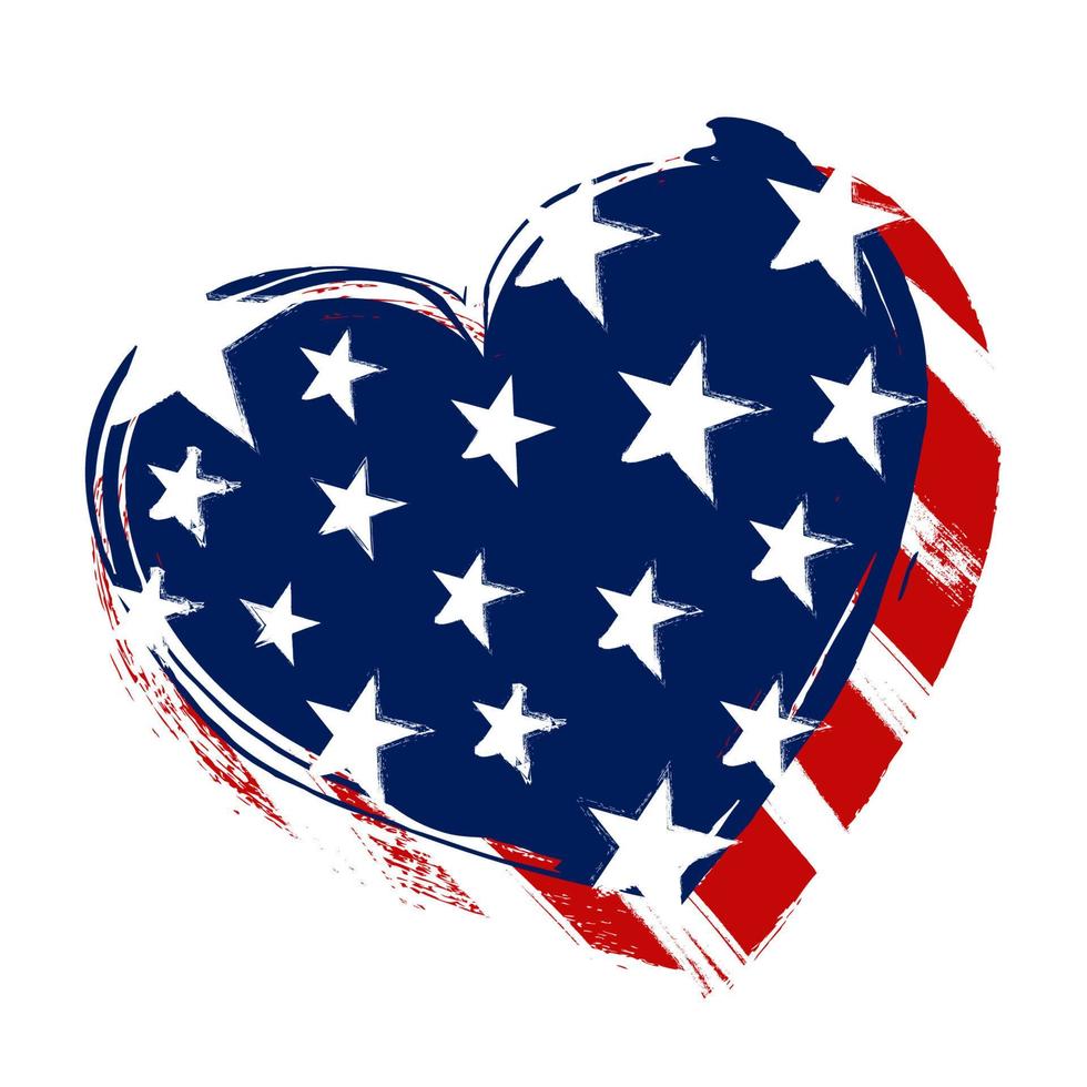 American heart design vector with american flag, star and stripes elements