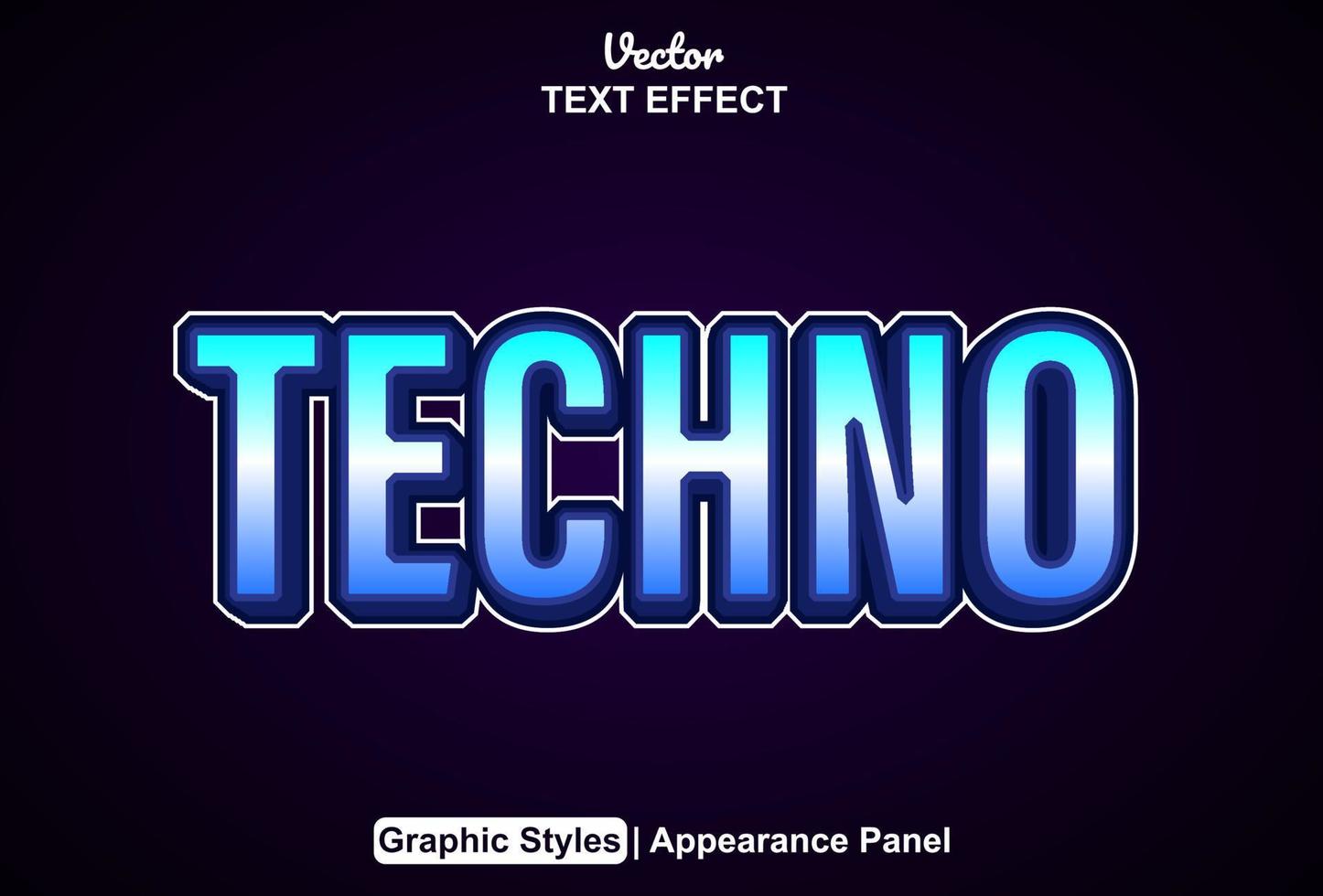 techno texto efecto con gráfico estilo y editable. vector