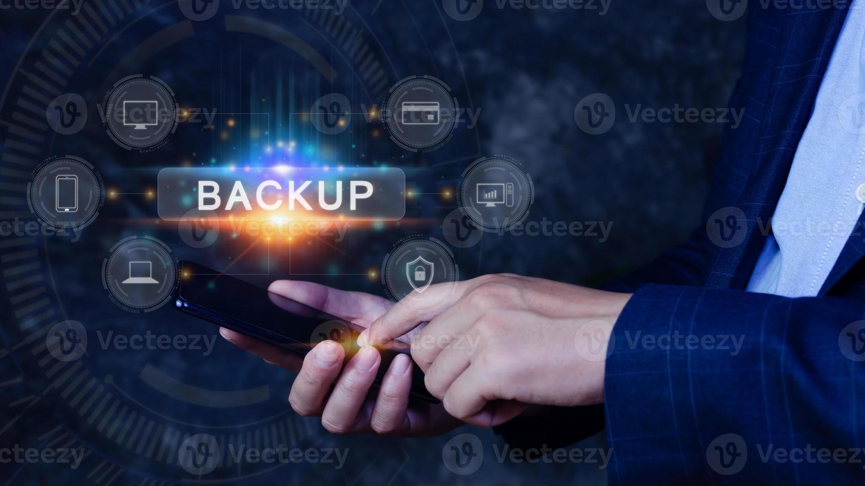 Internet data storage backup on smart phone, technology business concept, Cloud technology, Data storage, Networking and internet service concept. photo