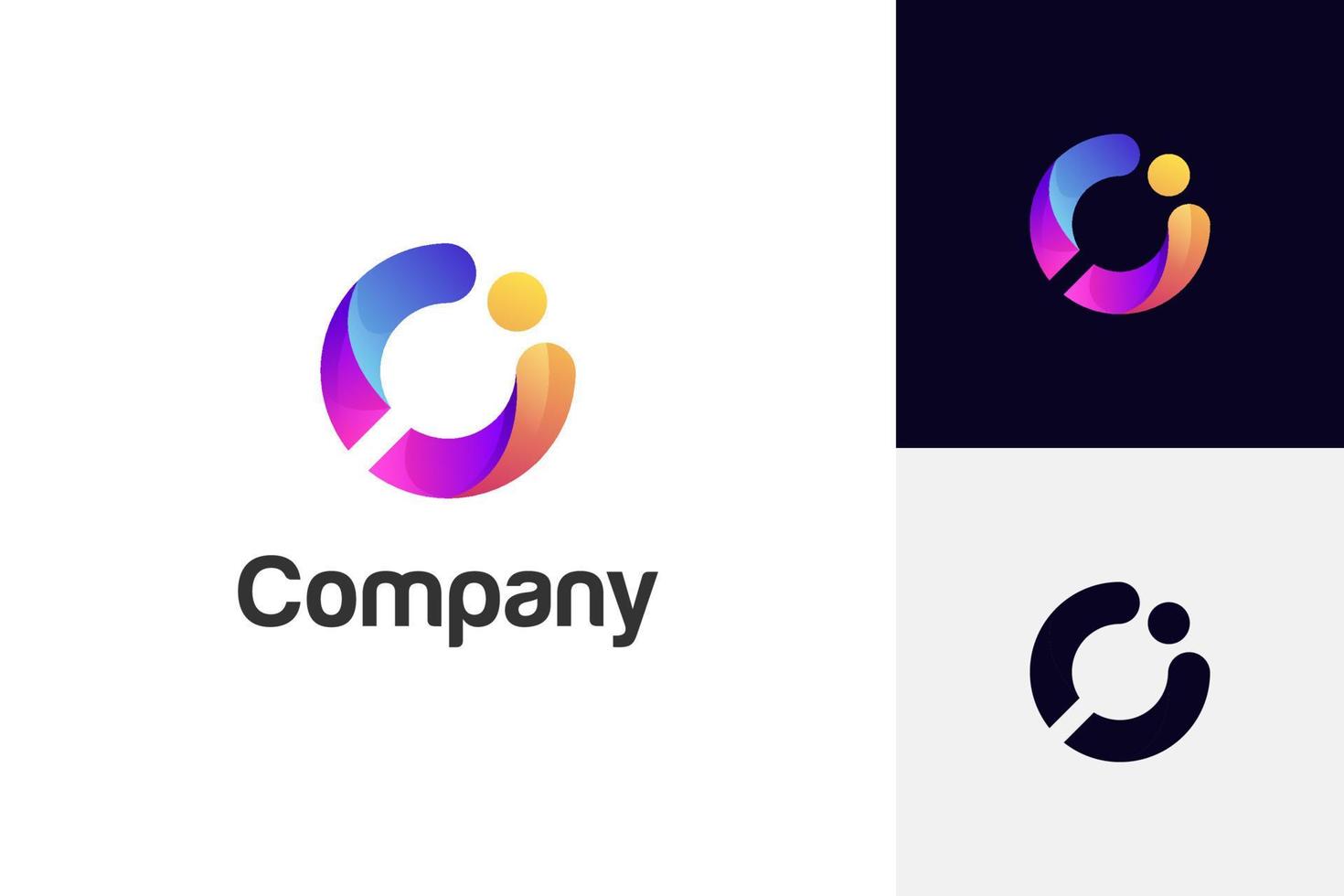 initial Letter c with dots logo icon design, CI letter logo design for technology brand identity design vector