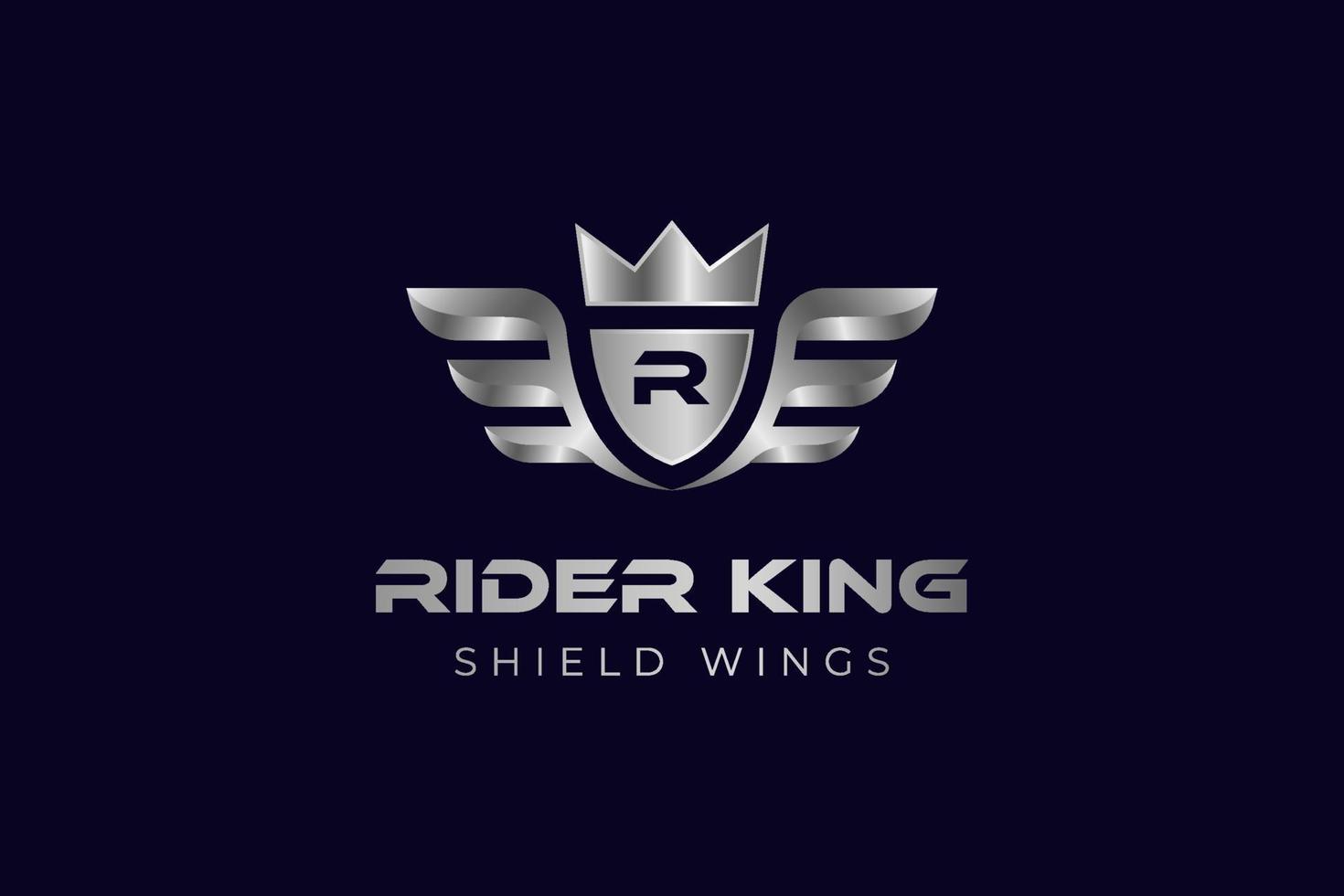 rider king with wing logo emblem for security, club sport motorcycle identity logo design vector