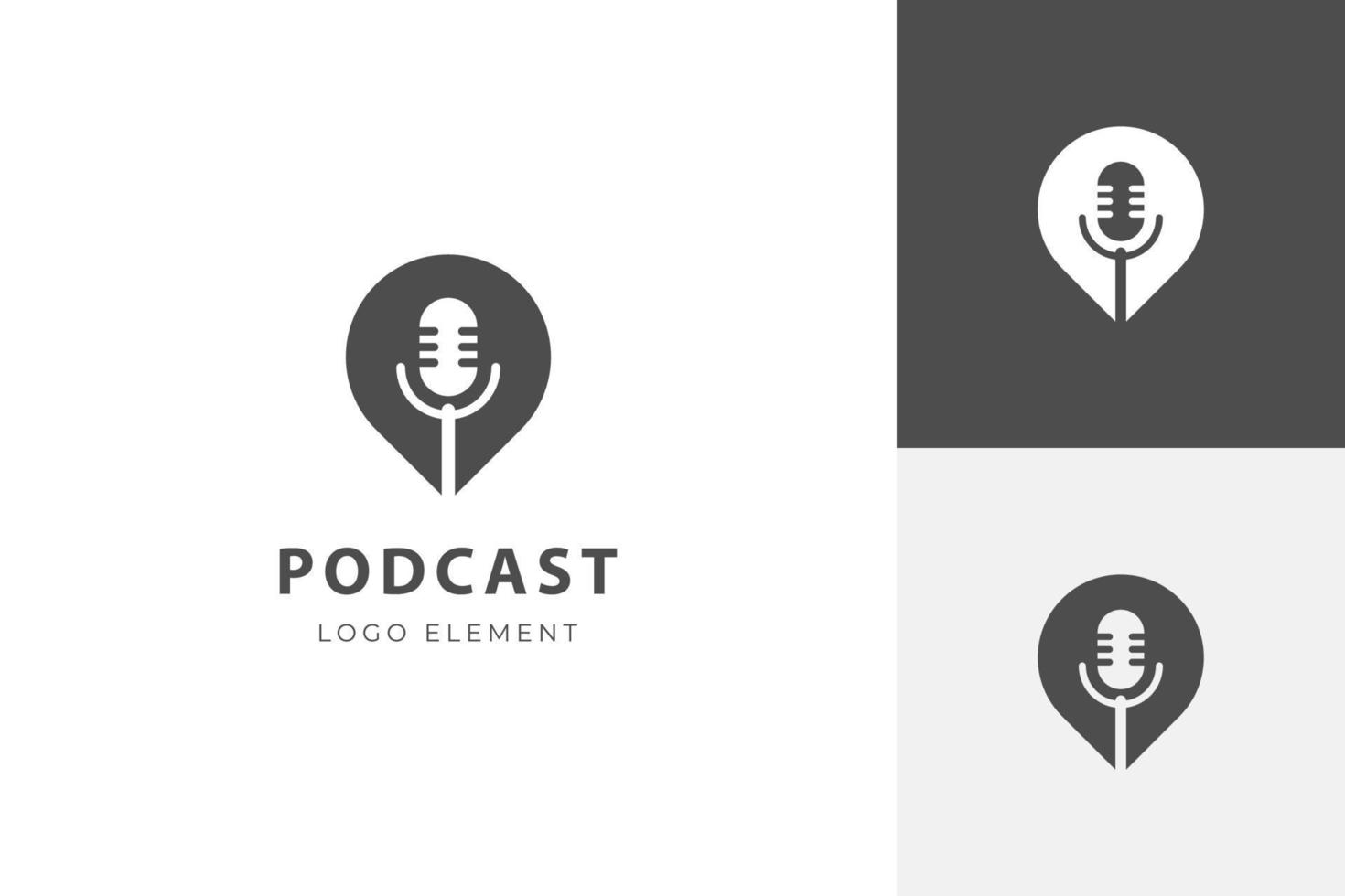 podcast logo icono diseño con micrófono y alfiler ubicación o hablar icono plano ilustración para radio, música, medios de comunicación, multimedia vector