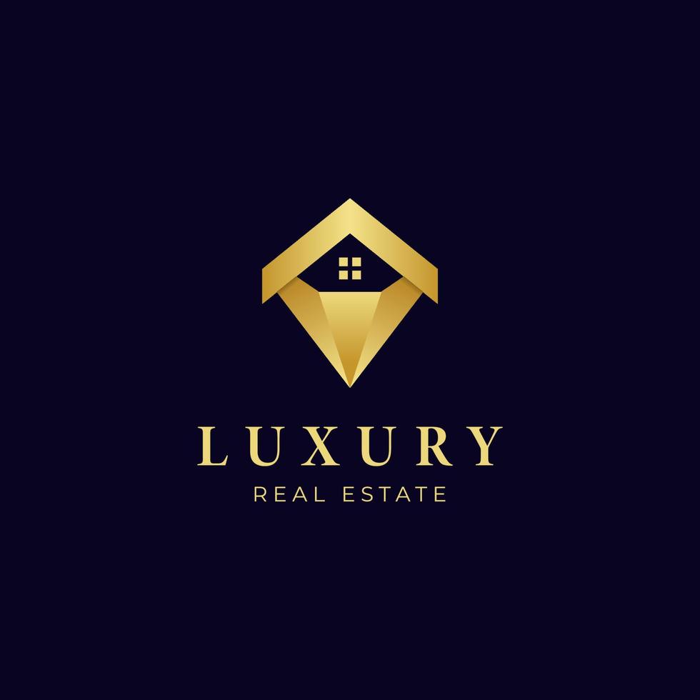 luxury diamond house logo design, golden premium elegant real estate logo design vector template