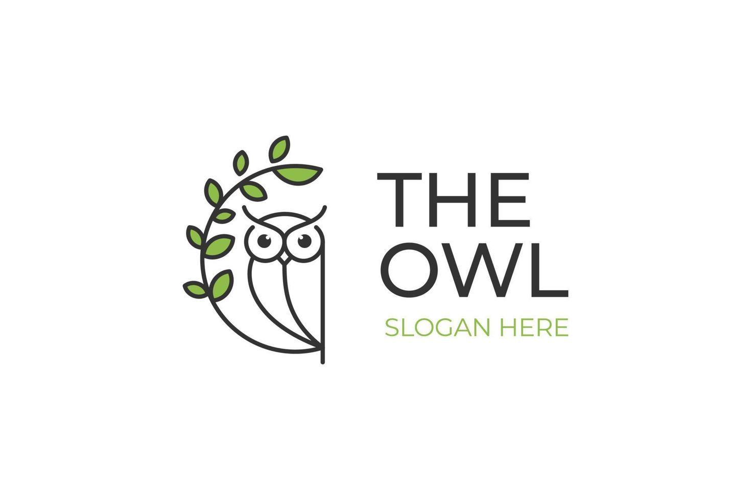 nature owl logo design line art  style with plant or leaf decorated element  icon design for your identity logo vector