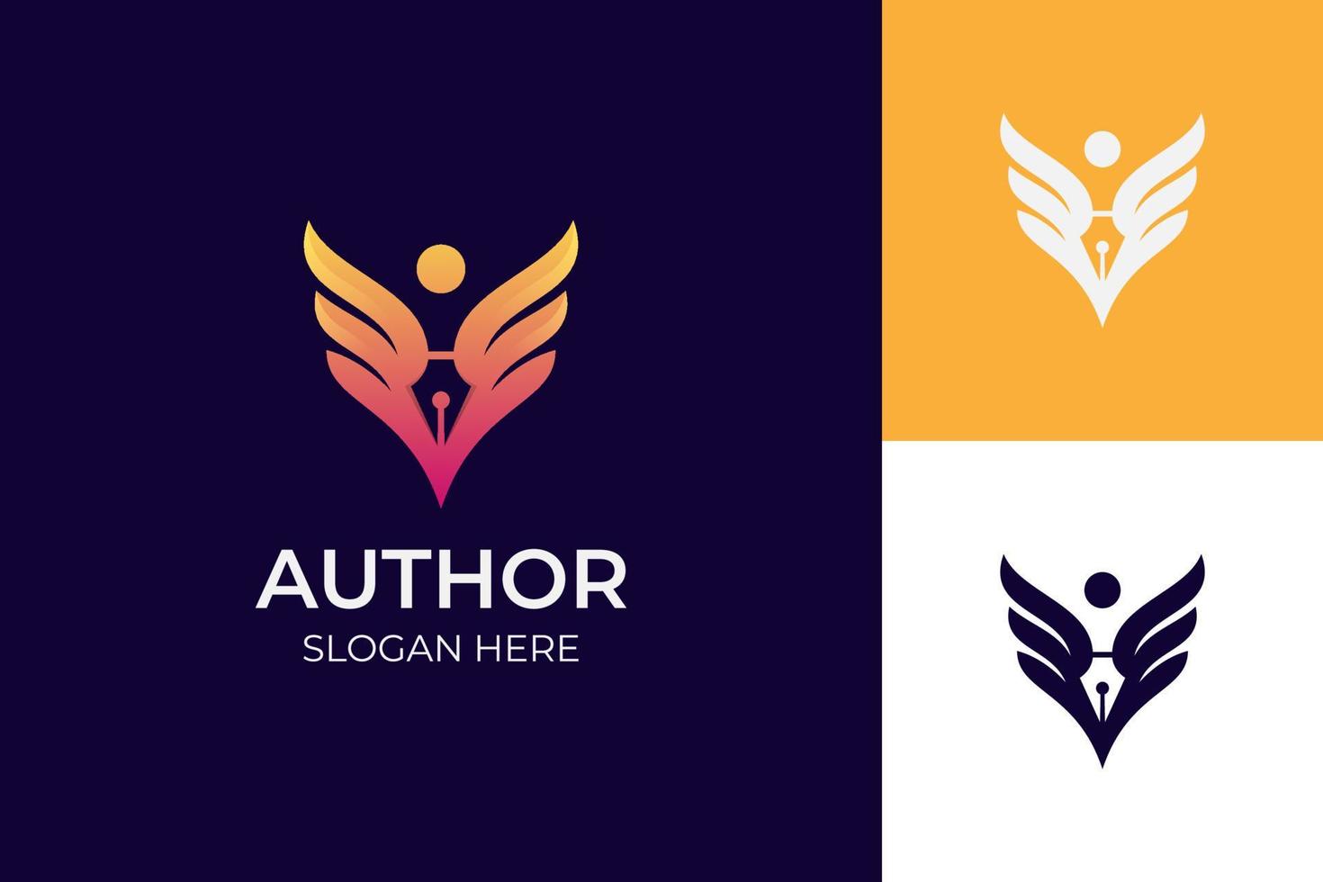 people with pen ink logo design with feather wigs for author, Education Logo Design concept, notary logo icon design vector