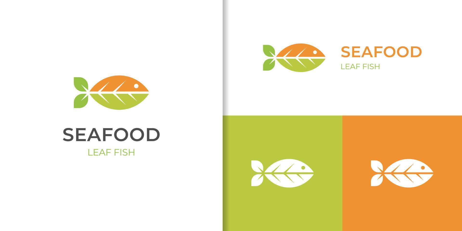 hoja pescado logo icono diseño, verde pescado naturaleza logo símbolo para sano comida elemento, Fresco pez, Mariscos logo modelo vector