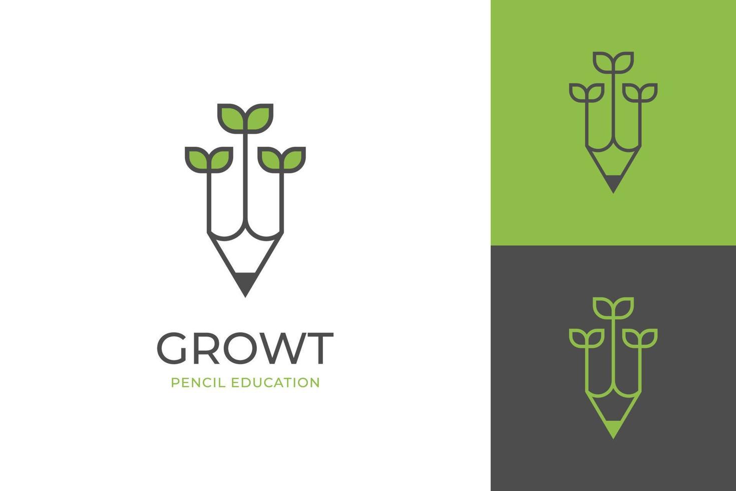 nature growth pencil vector logo design line art style element symbol icon design with leaf or plant design concept for education logo