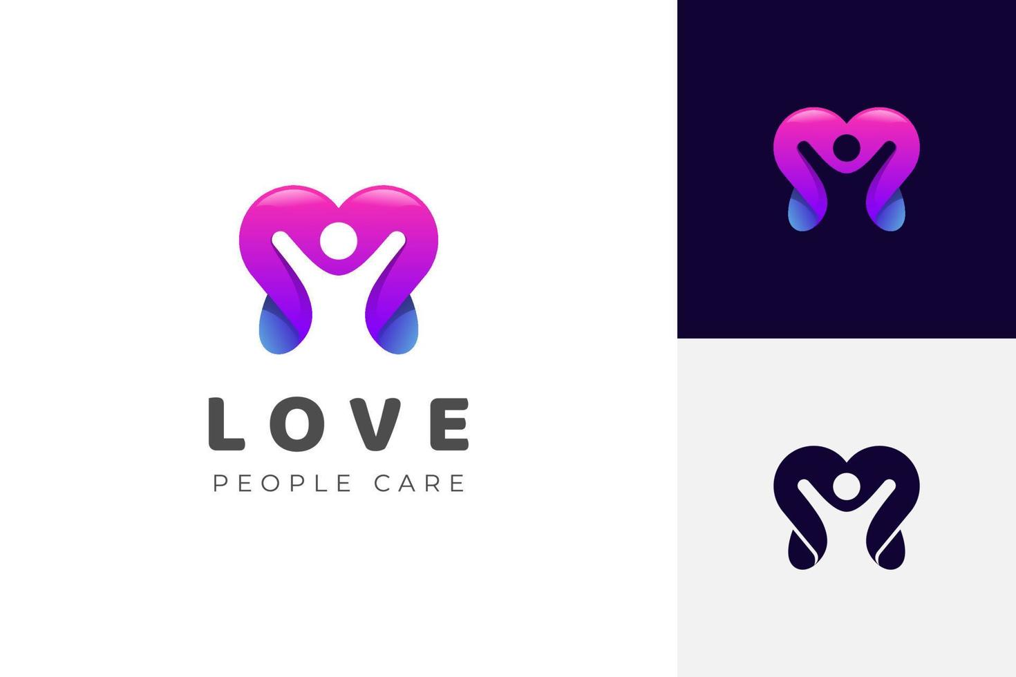 health Heart icon and people love care logo design for Charity and support vector concept, love and happy life vector