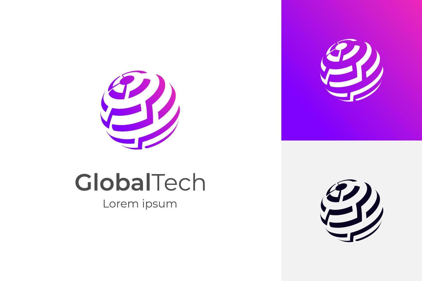 Abstract globe technology logo template, globe, sphere vector icon logo, world tech logo template. Modern icon globe