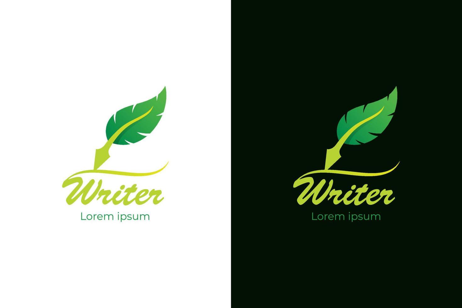 modern the nature written or writer gradient logo. feather with leaf design concept for signature logo logo design vector template
