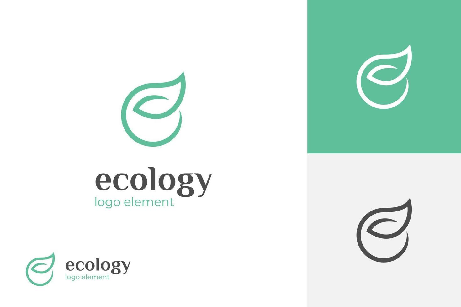 round circle simple letter E ecology logo design with leaf symbol, green environment simple logo illustration simple minimal linear style vector
