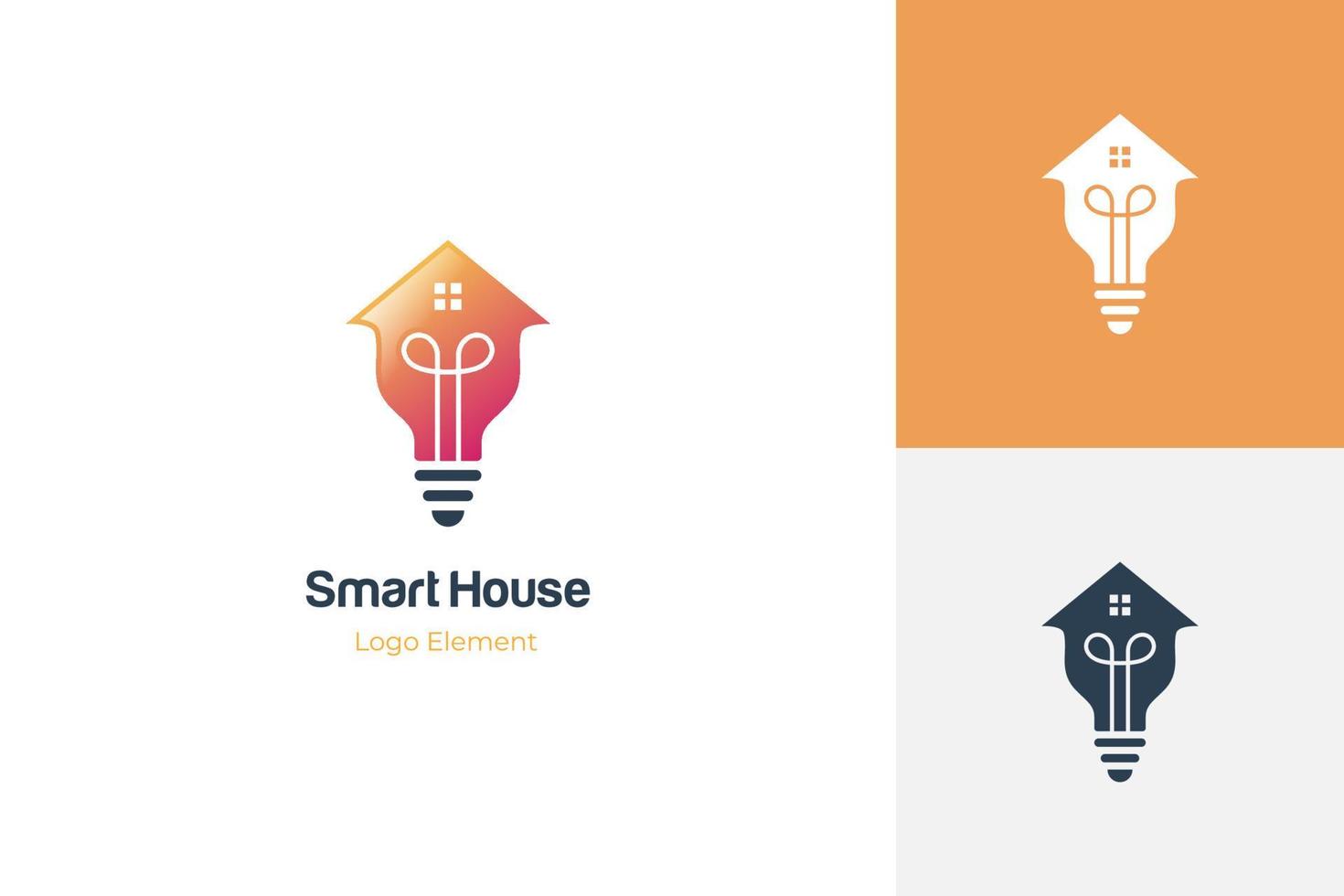 smart house logo icon design element with home and light bulb or lamp design concept for technology system in house symbol or sign vector