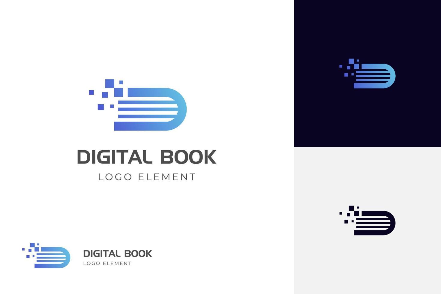 letter D digital tech book logo icon designs, pixel book logo template, online learning logo symbol for education logo element vector