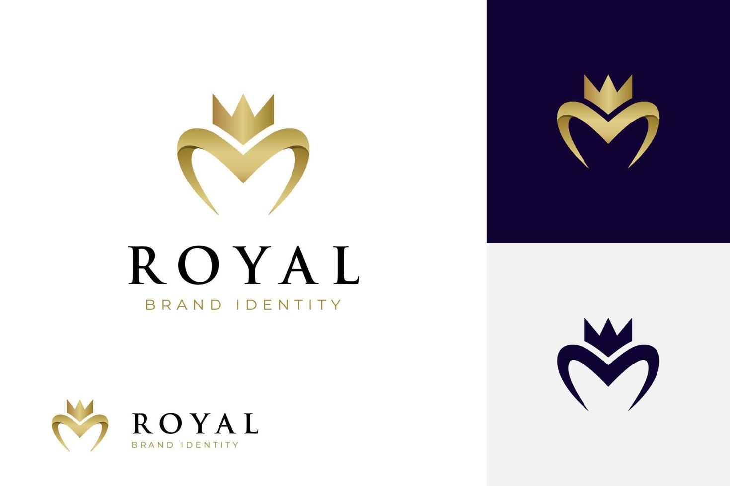 initial letter M love crown logo for jewelry, king royal brand company logo design vector template