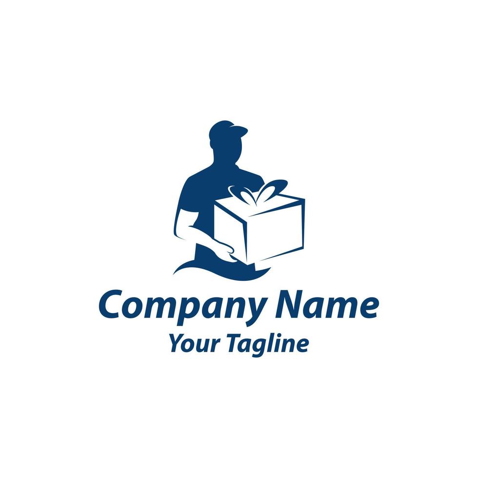Delivery logo template. Delivery man holding Gift boxes icon. Gift Delivery vector logo.