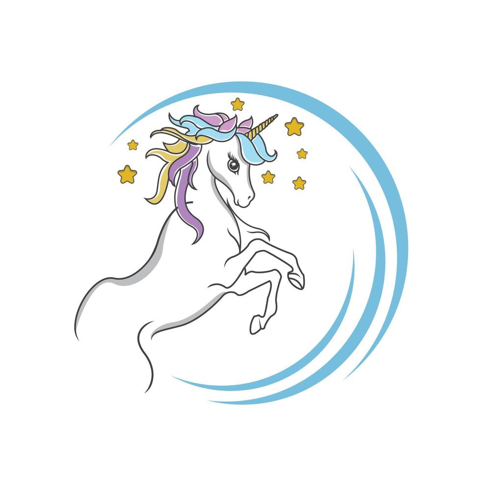 unicornio caballo lleno color majestuoso pelo en pie actitud obra de arte vector