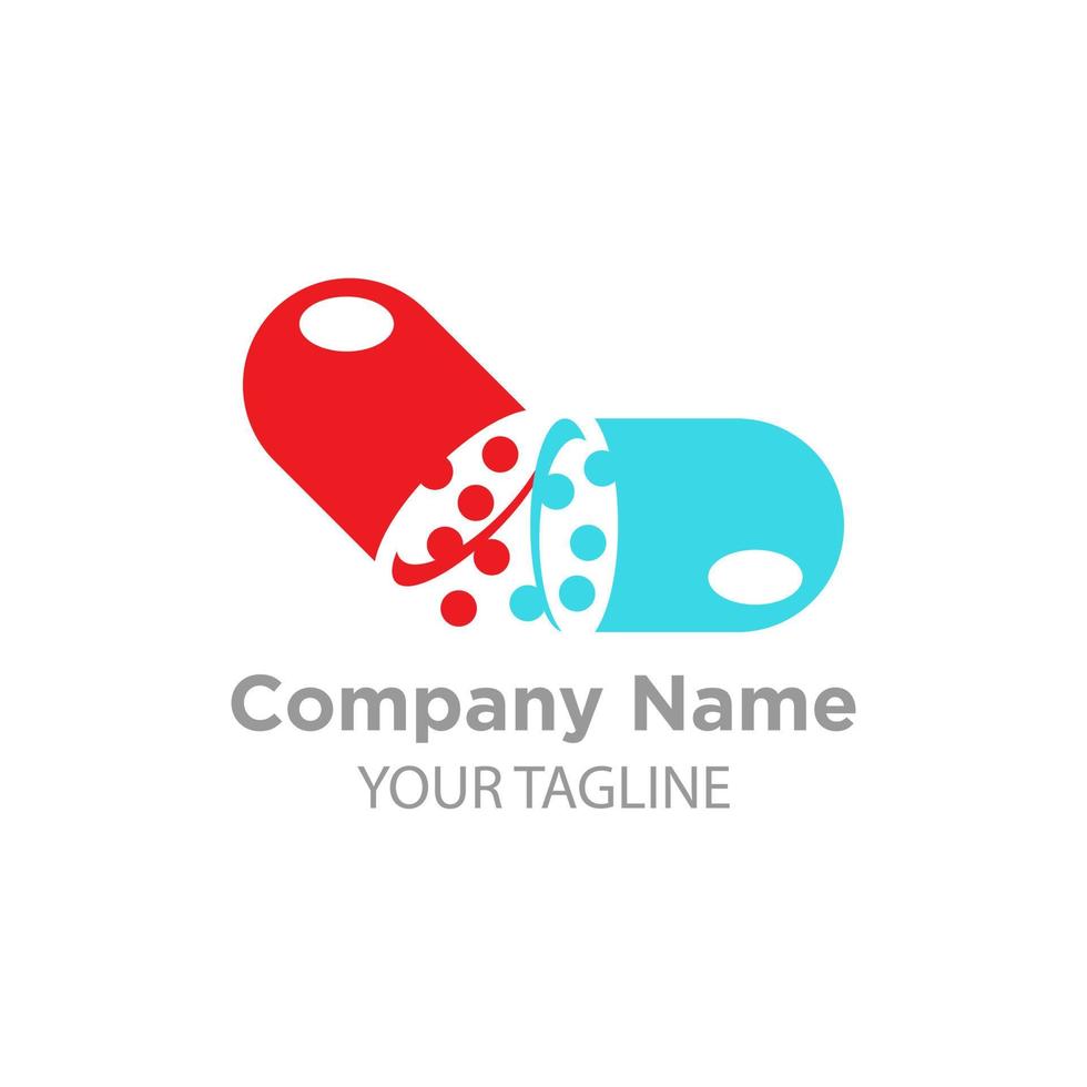 Capsule pharmacy medical logo template vector. Logo with nature or leaf with blue and green color. vector