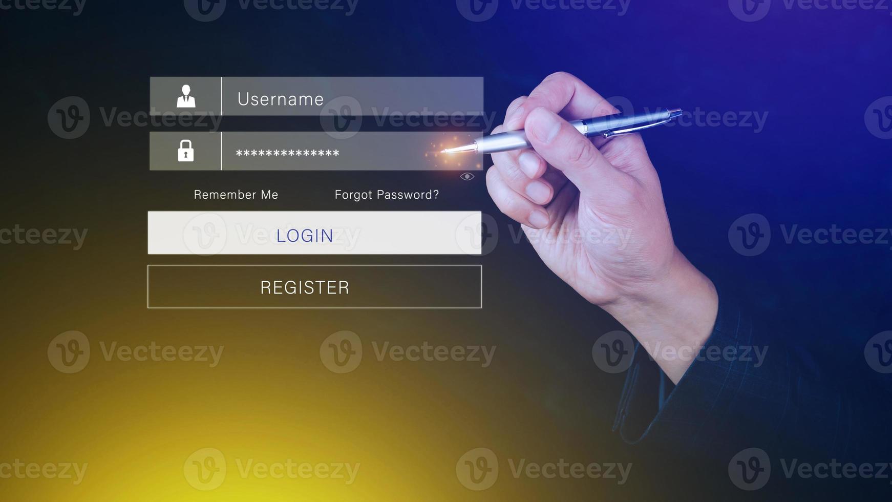 cyber security and Security password login online concept Hands typing and entering username and password of social media, login with online bank account, data protection hacker photo