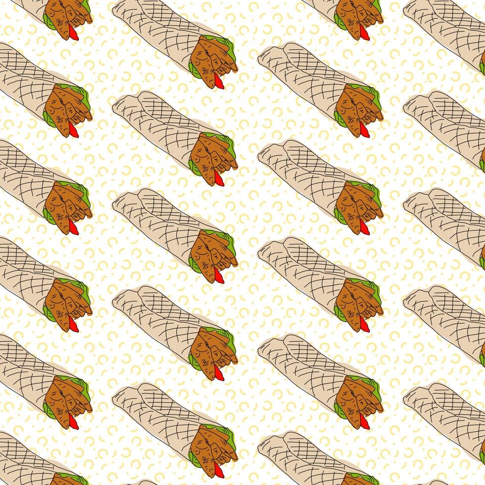 Shawarma Kebab pattern fast food. Seamless pattern. vector