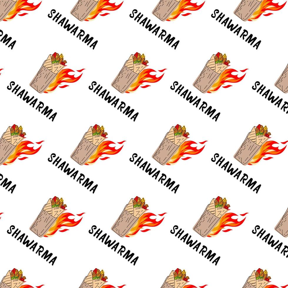 Shawarma Kebab logo pattern fast food. Seamless pattern. vector
