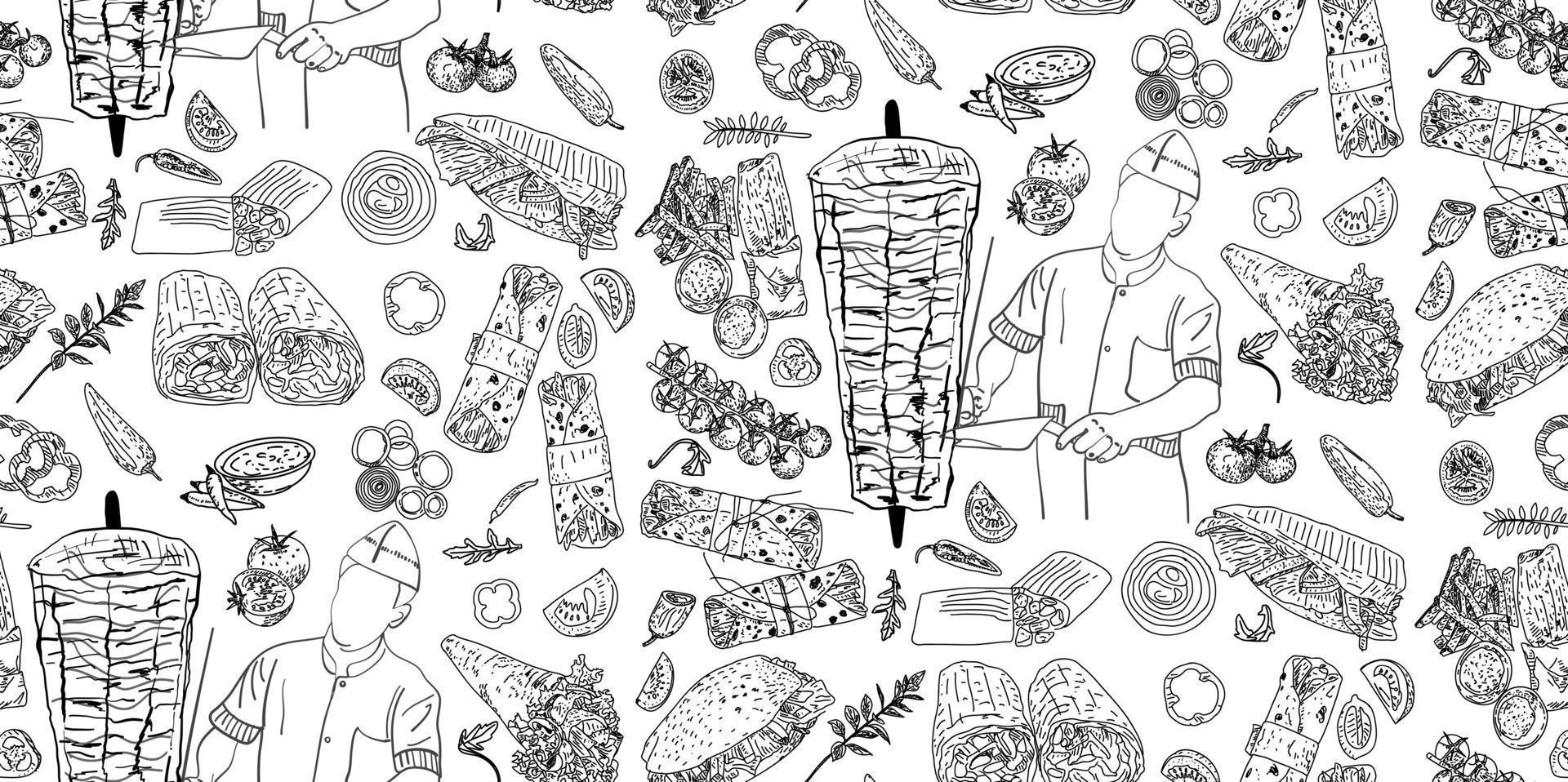 Shawarma Kebab pattern fast food. Seamless pattern. vector