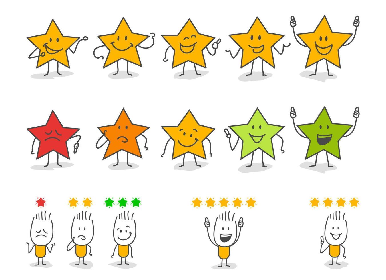 Stick figures give review rating and feedback. vector