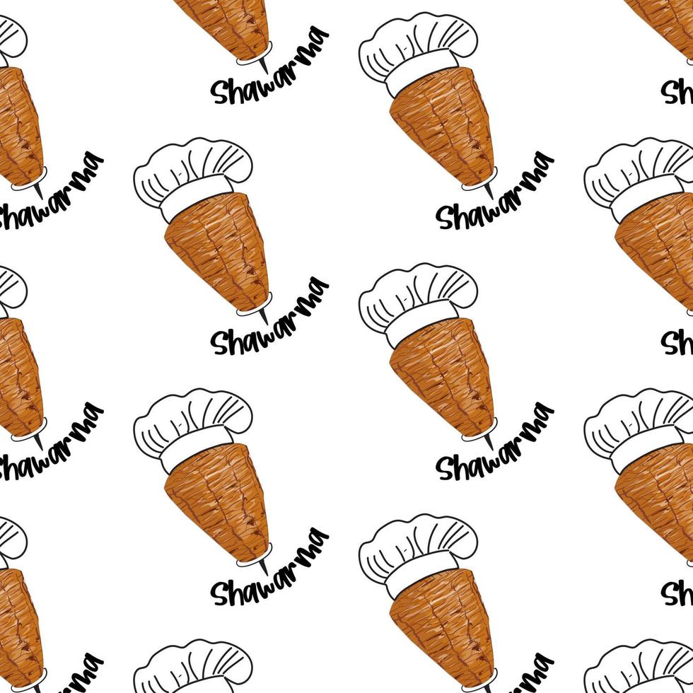 Shawarma Kebab logo pattern fast food. Seamless pattern. vector