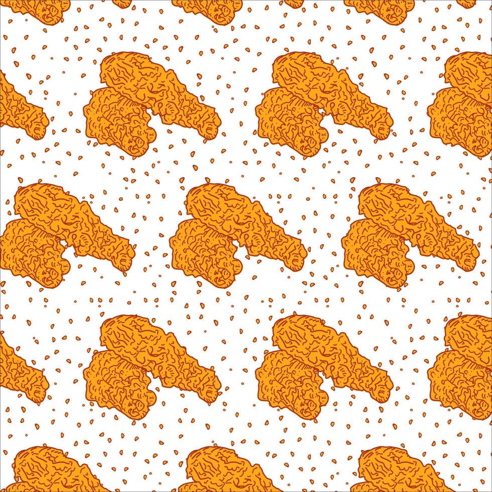 Chicken Fried Crispy Seamless Pattern. vector