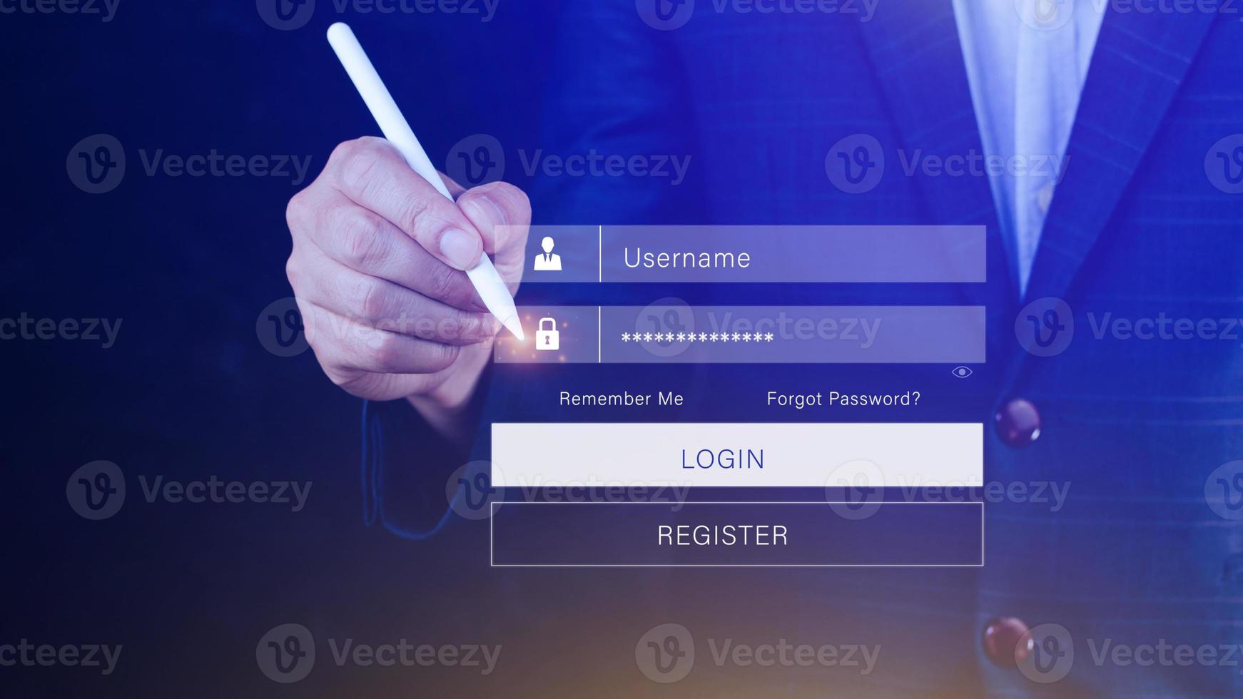 cyber security and Security password login online concept Hands typing and entering username and password of social media, login with online bank account, data protection hacker photo