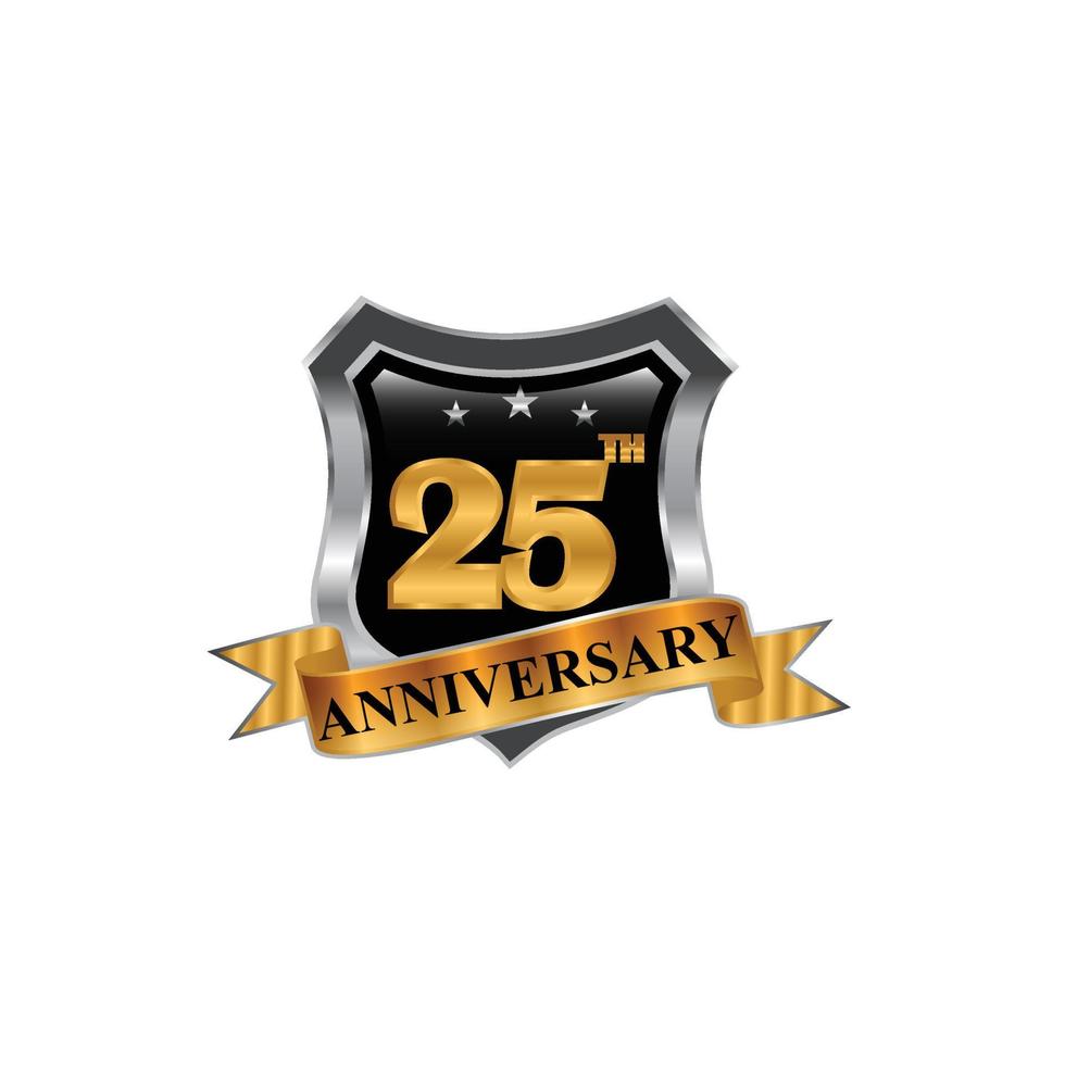 Anniversary Celebration Vector Logo. th Anniversary Gold Icon with Stars and Frame.