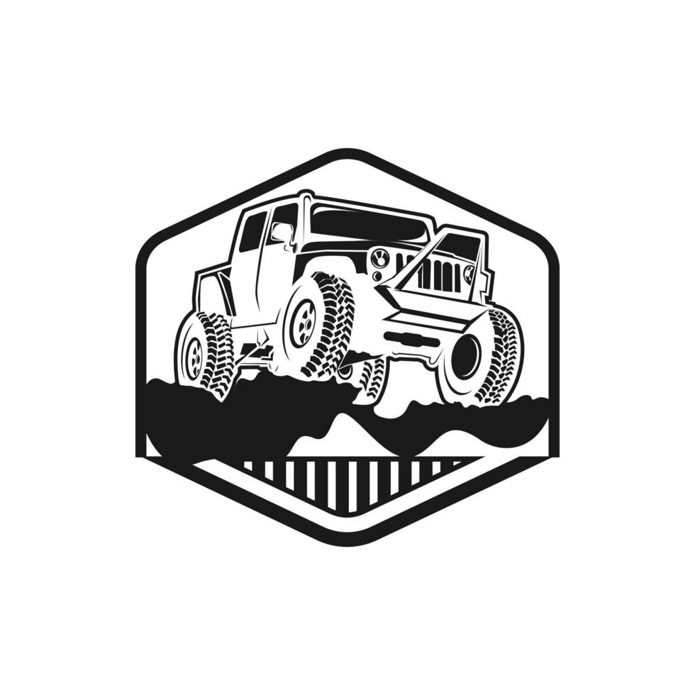 Off-road logo. Emblem extreme competition. Adventure suv and car club off-road elements. Beautiful vector illustration with unique textured letters isolated on white background.