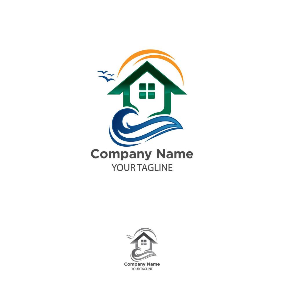 Home Beach Logo Template Design,Lake Home Resort Logo Design Vector. vector