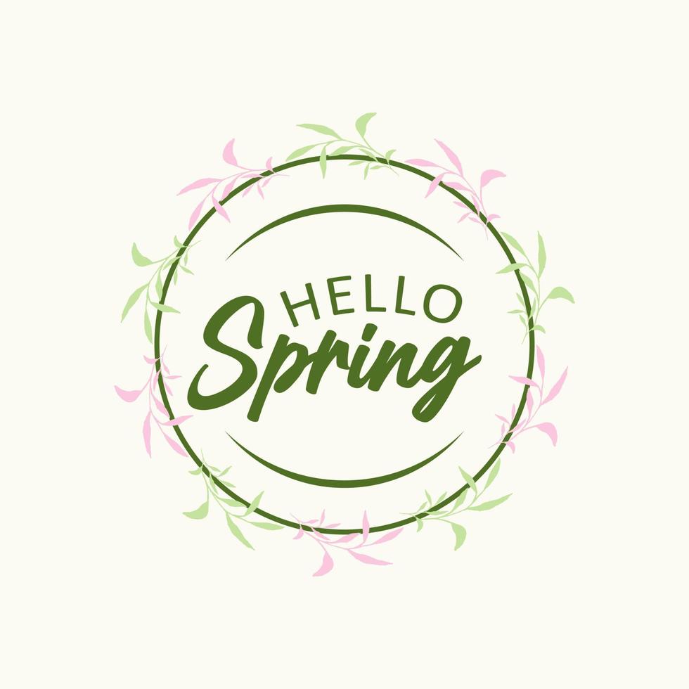 Hello Spring hand drawn logotype sketch, icon typography badge. Spring lettering with leaves for greeting card, invitation template. vector