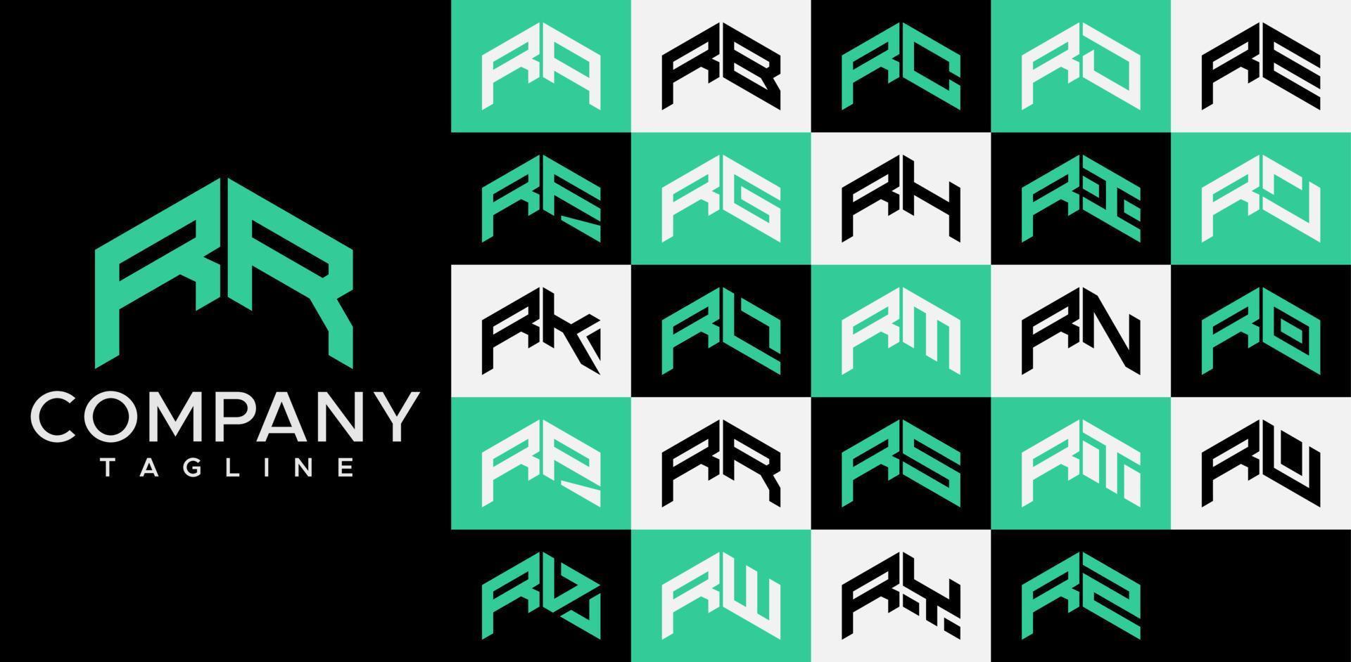 Upward arrow letter R logo design template set. Abstract line RR R letter logo vector. vector