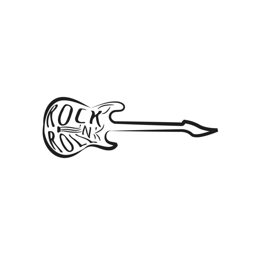 Black and white music background. Guitar and inscription rock'n'roll . vector