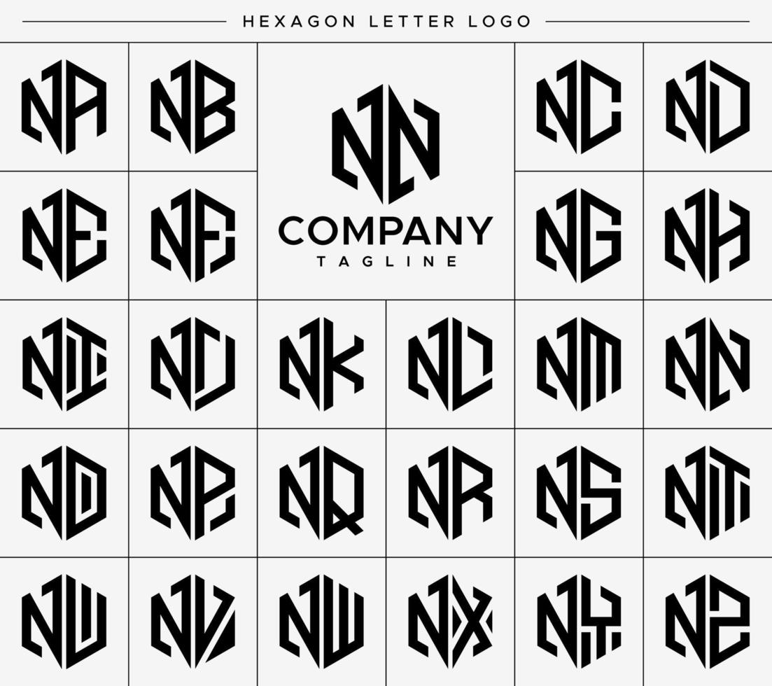 Modern hexagon N letter logo design vector set. Hexagonal NN N logo graphic template.