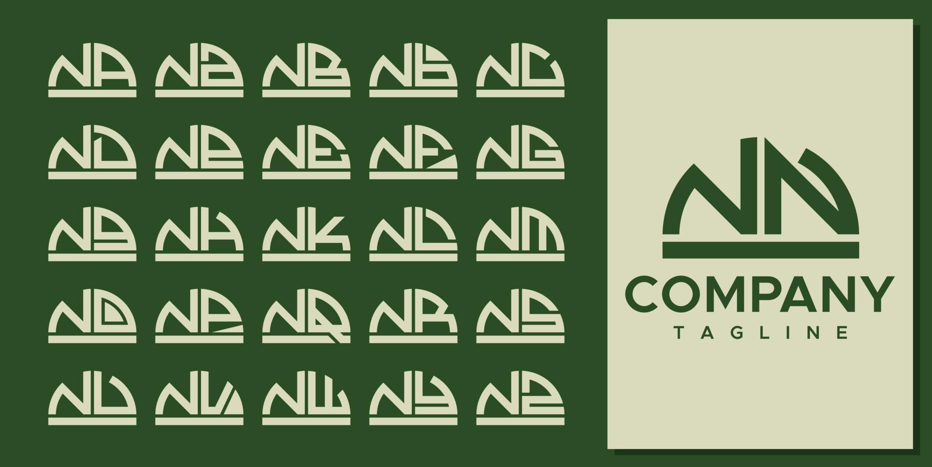 Abstract half circle letter N logo design set. Modern curve NN N letter logo template. vector