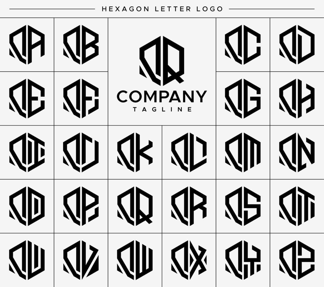 Modern hexagon Q letter logo design vector set. Hexagonal QQ Q logo graphic template.