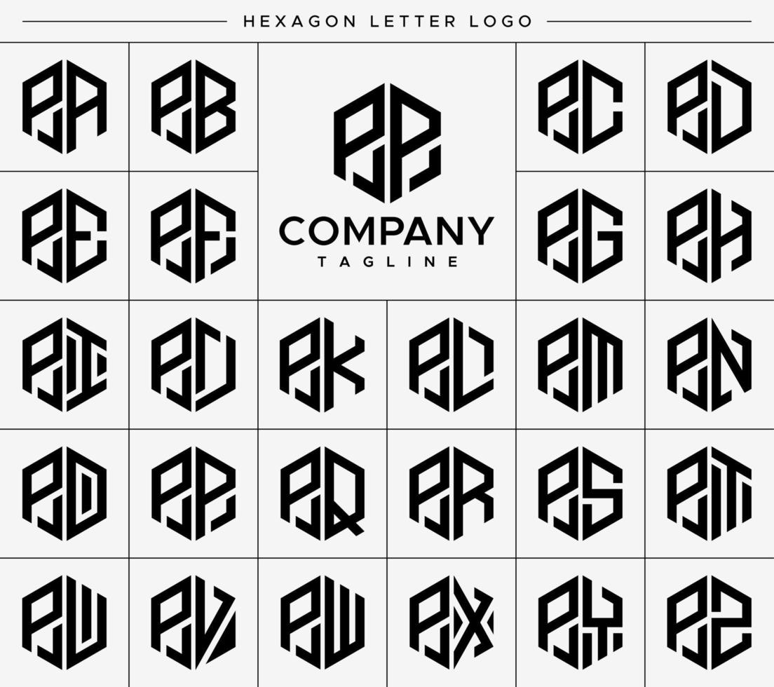 Modern hexagon P letter logo design vector set. Hexagonal PP P logo graphic template.