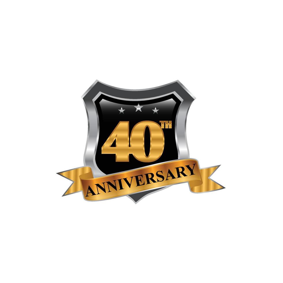 Anniversary Celebration Vector Logo. th Anniversary Gold Icon with Stars and Frame.