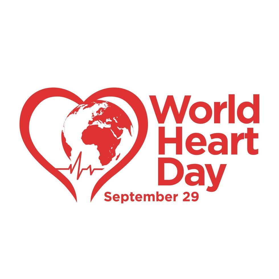 World heart day with red, blue, dark grey heart and world sign vector