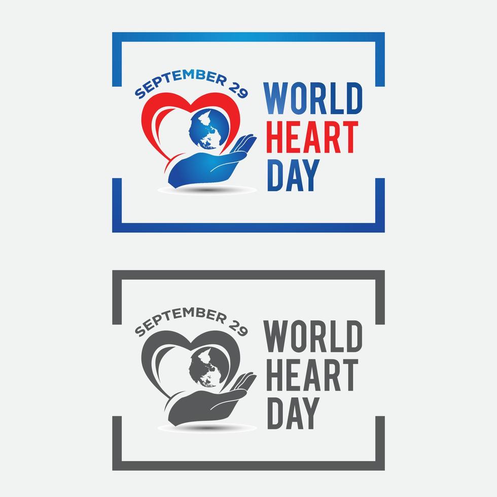 World heart day with red, blue, dark grey heart and world sign vector design