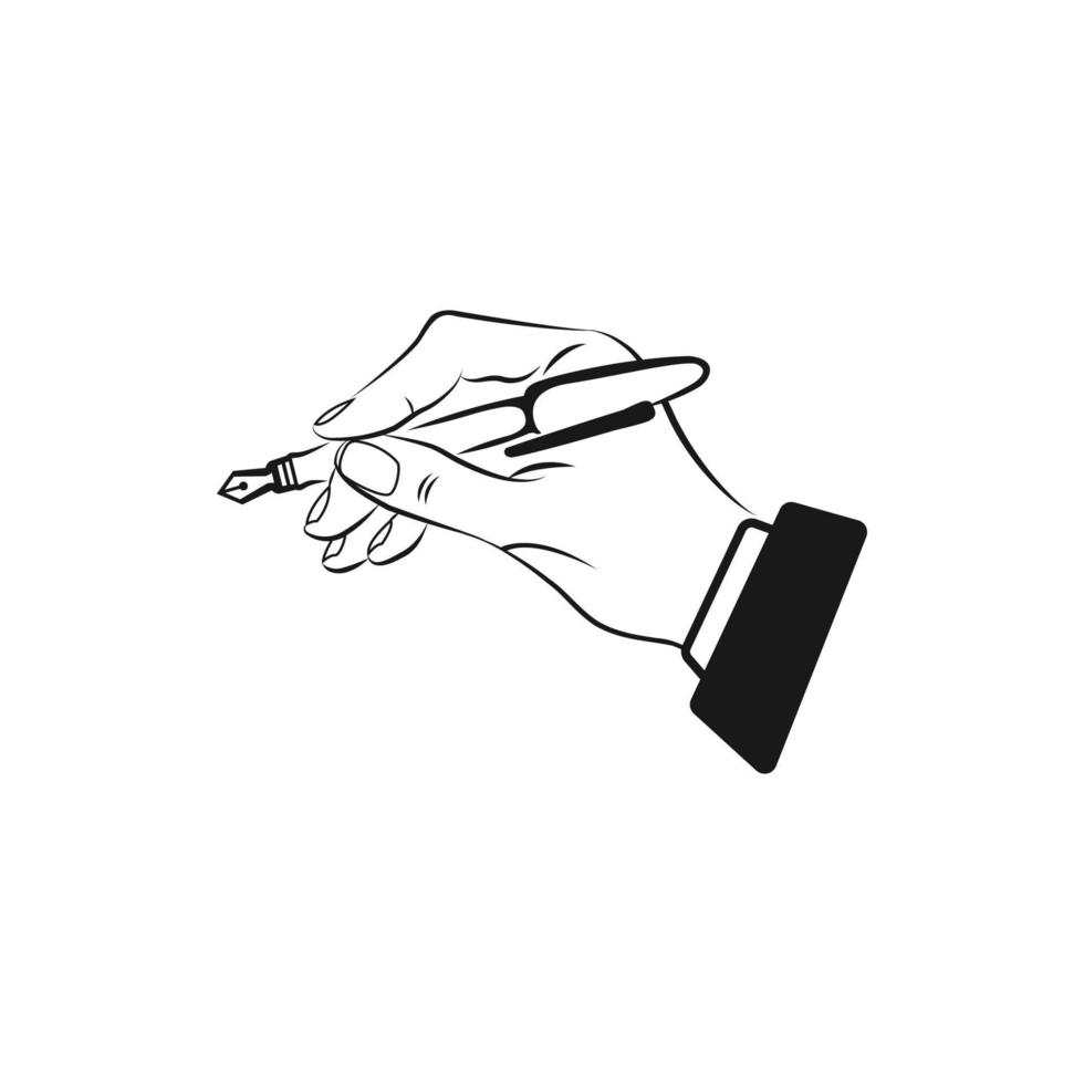 hand holding pen icon, handwriting, writing signature, thin line web symbol - editable stroke vector illustration.